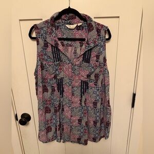 Caffé Marrakesh Sleeveless Button Down Purple Blouse Tank Top Plus Size 3X